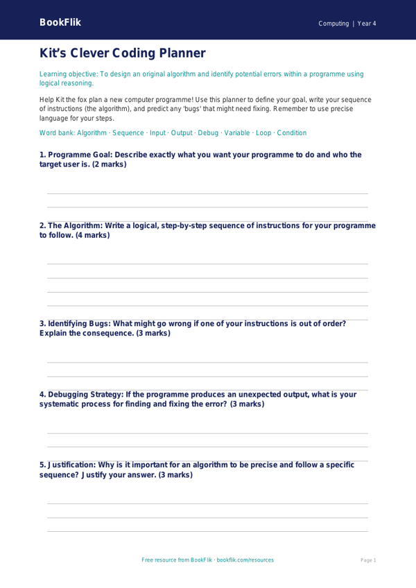 Programming Basics for Class 4 | Computing Worksheet | BookFlik worksheet preview — Computing Programming