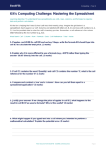 Free Spreadsheets Activity Sheet | Class 4 | Computing | BookFlik