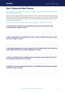 Free Cooking Nutrition Activity Sheet | Class 5 | Design Technology | BookFlik