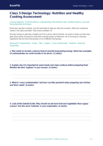 Free Cooking Nutrition Assessment | Class 5 | Design Technology | BookFlik