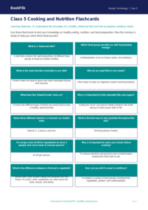 Free Cooking Nutrition Flashcards | Class 5 | Design Technology | BookFlik