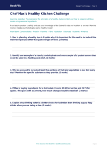 Free Cooking Nutrition Worksheet | Class 5 | Design Technology | BookFlik