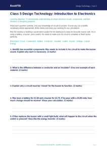 Free Electronics Assessment | Class 5 | Design Technology | BookFlik