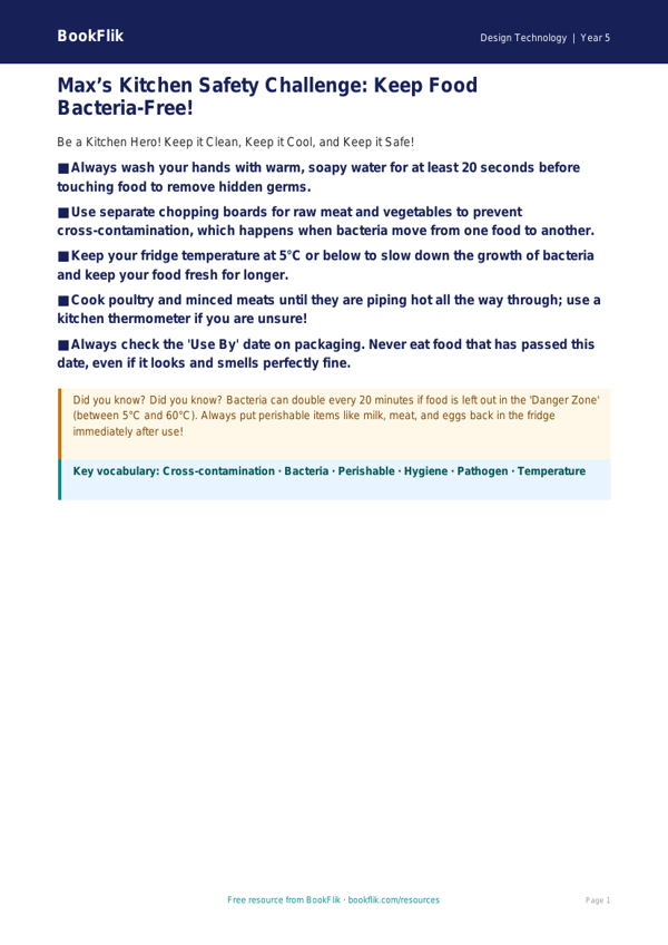 Free Food Hygiene Poster | Class 5 | Design Technology | BookFlik worksheet preview — Design-Technology Food Hygiene