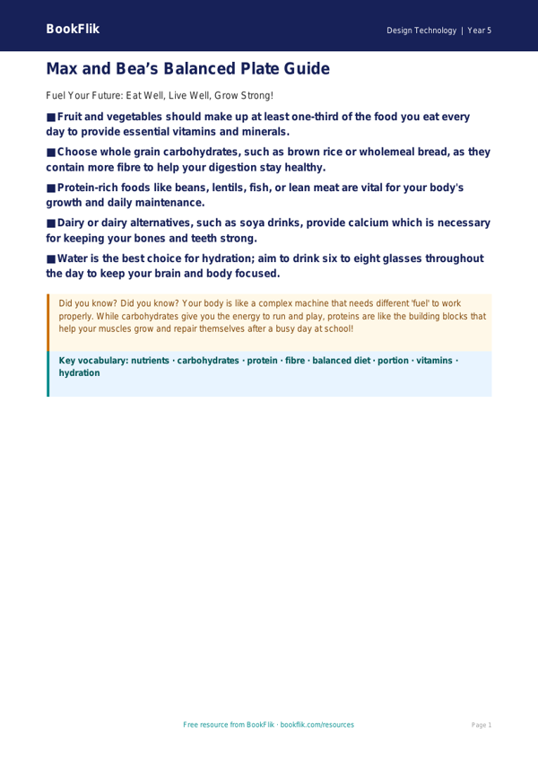 Free Healthy Meals Poster | Class 5 | Design Technology | BookFlik worksheet preview — Design-Technology Healthy Meals
