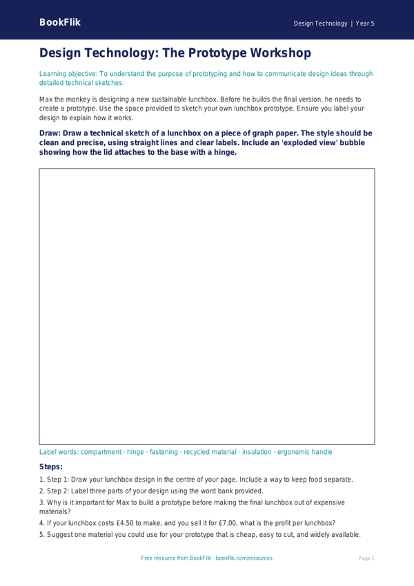 Free Prototyping Drawing Sheet | Class 5 | Design Technology | BookFlik worksheet preview — Design-Technology Prototyping