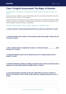 Free Adverbs Assessment | Class 3 | English | BookFlik