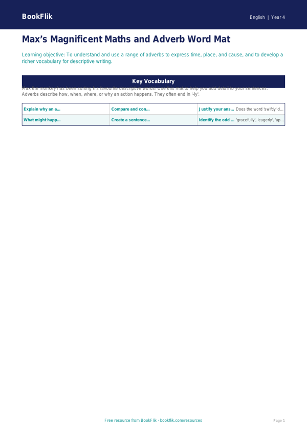English adverbs word mat class 4 greater depth worksheet preview — English Adverbs