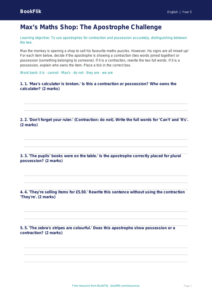 Free Apostrophes Activity Sheet | Class 5 | English | BookFlik