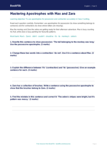 Free Apostrophes Worksheet | Class 5 | English | BookFlik