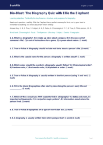 Free Biography Quiz | Class 4 | English | BookFlik