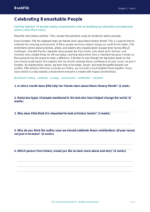 Free Black History Month Comprehension | Class 2 | English | BookFlik