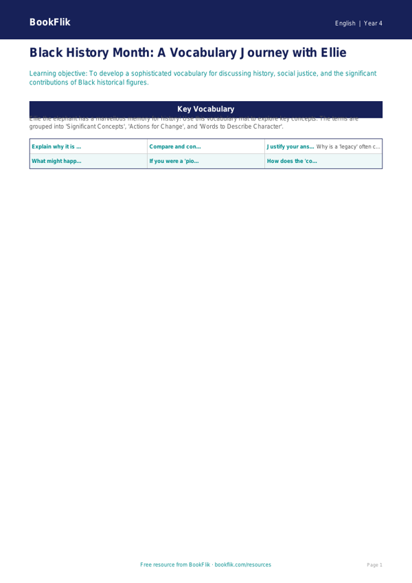 Black History Month Word Mat for Class 4 | CBSE English Resources worksheet preview — English Black History Month