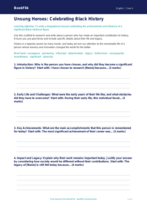 Black History Month Writing Frame | Class 4 English | CBSE Resources