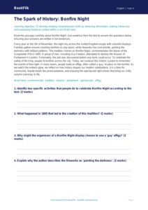 Bonfire Night Comprehension Worksheet | Class 4 English | BookFlik