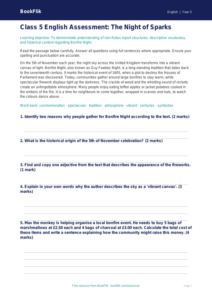 Bonfire Night Reading Comprehension Worksheet | Class 5 English | BookFlik
