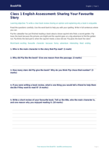 Free Book Review Assessment | Class 1 | English | BookFlik
