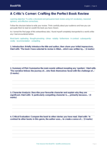 Free Book Review Writing Frame | Class 4 | English | BookFlik