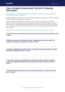 Free Character Description Assessment | Class 4 | English | BookFlik