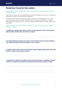 Free Character Description Worksheet | Class 4 | English | BookFlik