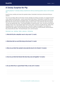 Free Christmas Story Comprehension | Class 1 | English | BookFlik
