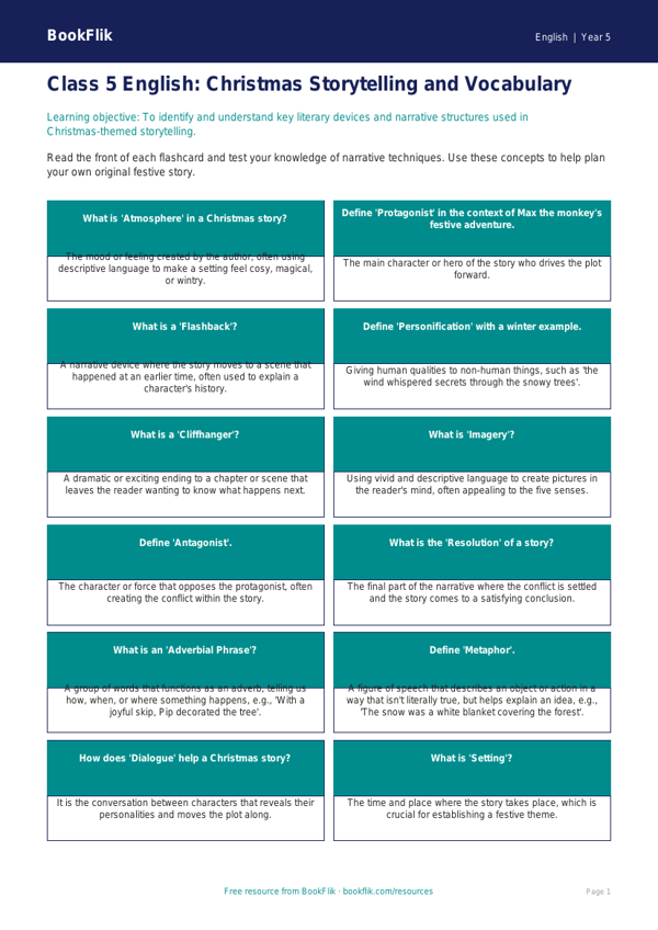 Christmas Story Reading Comprehension | Class 5 English | BookFlik worksheet preview — English Christmas Story