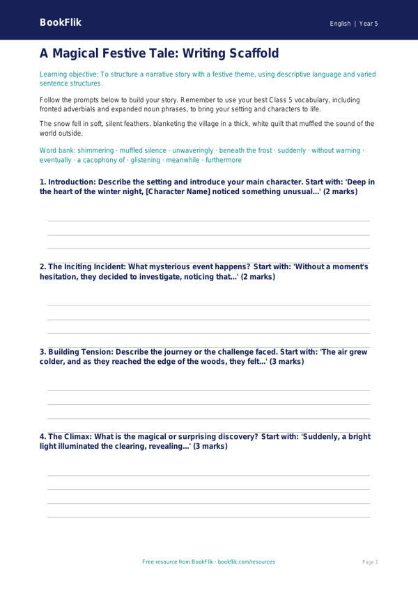 Christmas Story Writing Frame for Class 5 | CBSE English Resources worksheet preview — English Christmas Story