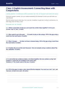 Free Conjunctions Assessment | Class 1 | English | BookFlik