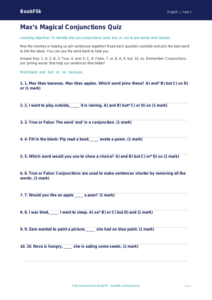 Free Conjunctions Quiz | Class 1 | English | BookFlik