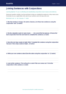 Free Conjunctions Worksheet | Class 2 | English | BookFlik