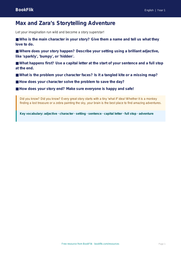 Free Creative Writing Poster | Class 1 | English | BookFlik worksheet preview — English Creative Writing