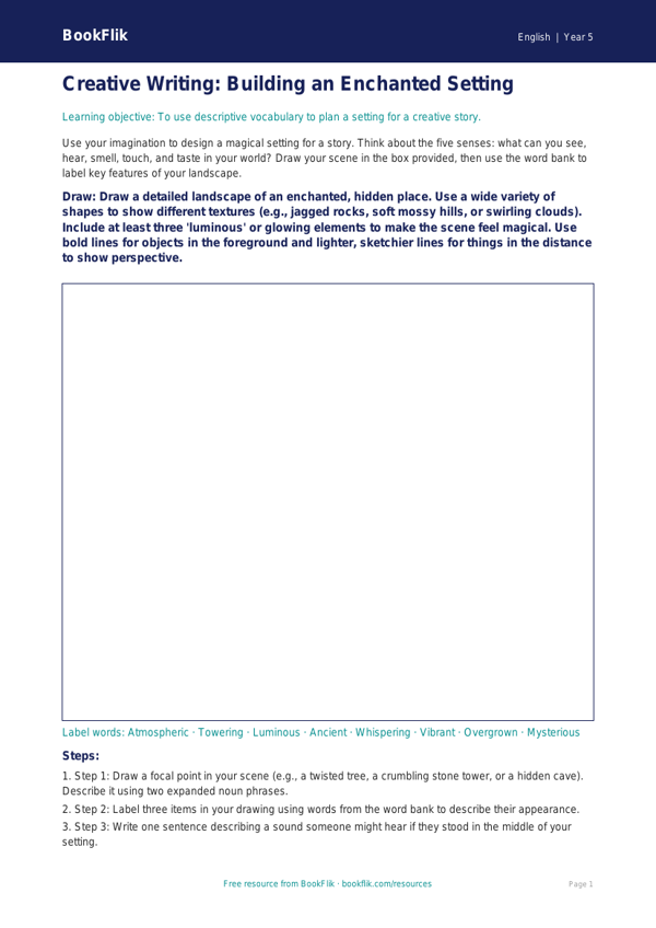Creative Writing and Drawing Worksheet for Class 5 | CBSE English worksheet preview — English Creative Writing