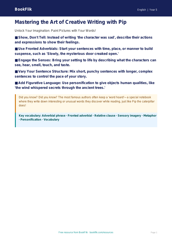 Creative Writing Poster for Class 5 | CBSE English Resources | BookFlik worksheet preview — English Creative Writing