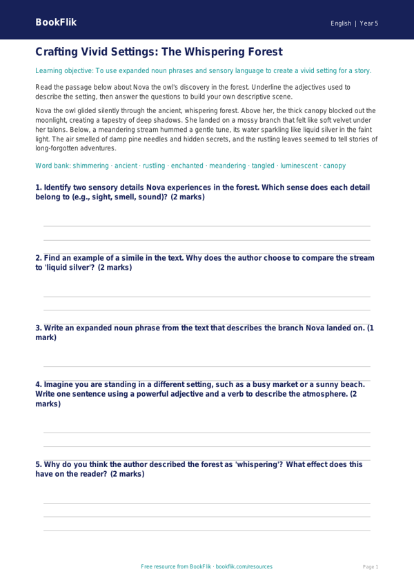 Free Creative Writing Track Sheet | Class 5 | English | BookFlik worksheet preview — English Creative Writing
