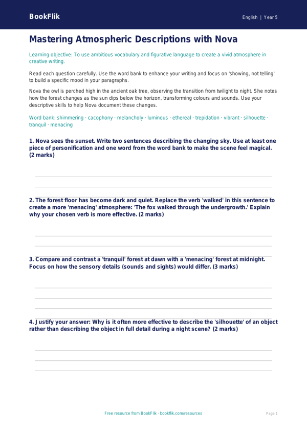 Creative Writing Worksheet for Class 5 | CBSE English | BookFlik worksheet preview — English Creative Writing