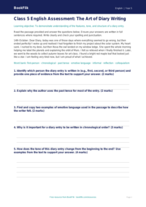 Free Diary Writing Assessment | Class 5 | English | BookFlik