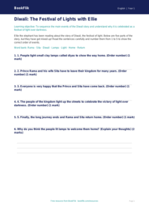 Free Diwali Story Activity Sheet | Class 1 | English | BookFlik