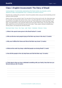 Free Diwali Story Assessment | Class 1 | English | BookFlik
