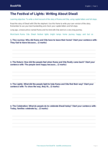 Free Diwali Story Writing Frame | Class 1 | English | BookFlik