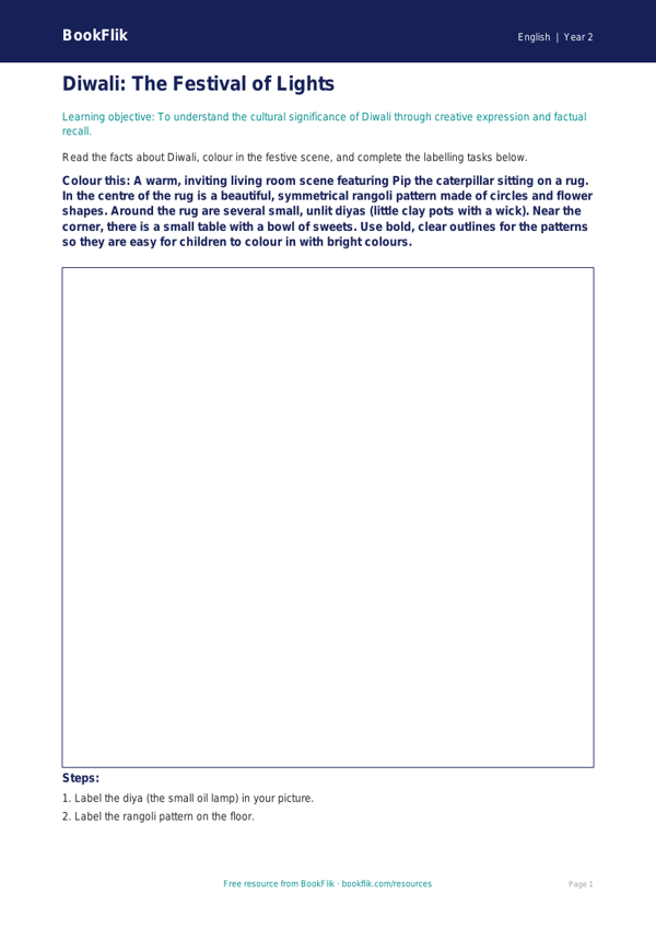 Diwali Story and Colouring Activity for Class 2 | BookFlik worksheet preview — English Diwali Story