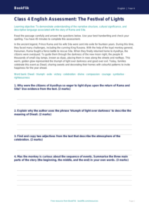 Free Diwali Story Assessment | Class 4 | English | BookFlik