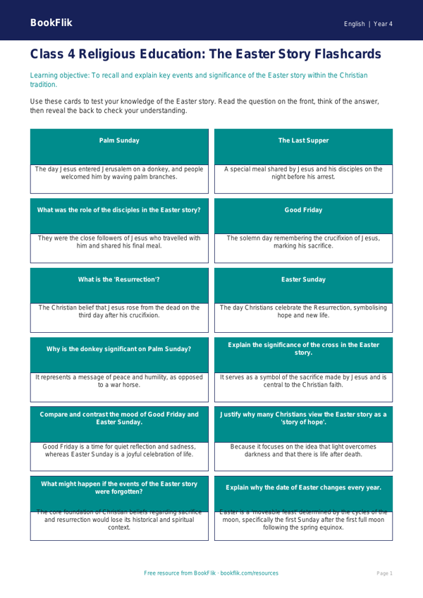 English easter story flashcards class 4 greater depth worksheet preview — English Easter Story