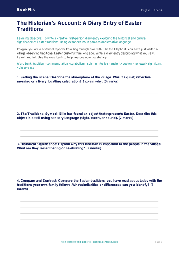 Easter Story Writing Template for Class 4 | CBSE English Resource worksheet preview — English Easter Story