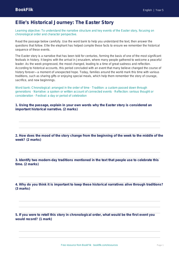 Easter Story Track Sheet for Class 5 | CBSE English Worksheet worksheet preview — English Easter Story