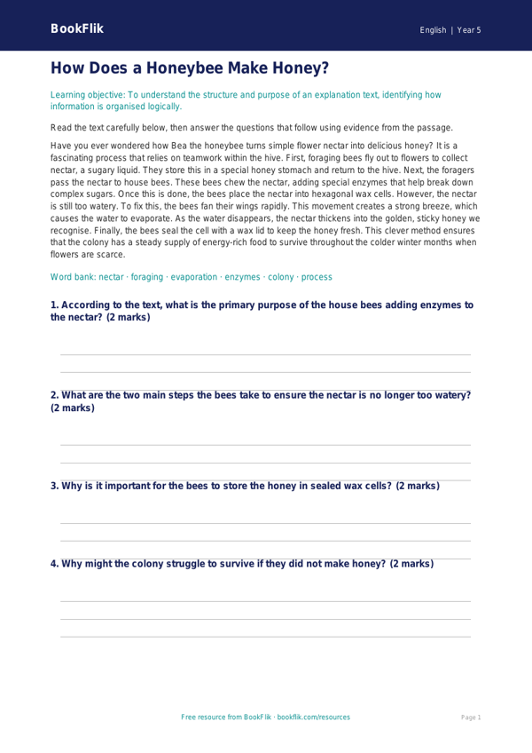 Free Explanation Texts Comprehension | Class 5 | English | BookFlik worksheet preview — English Explanation Texts
