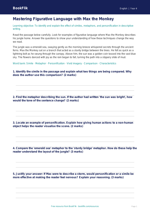 Figurative Language Track Sheet for Class 4 | CBSE English Resources worksheet preview — English Figurative Language