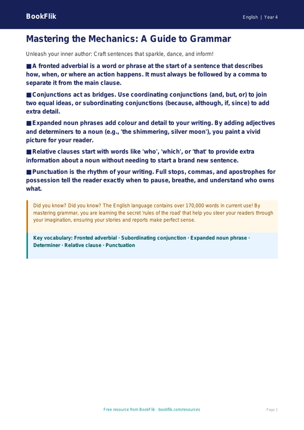 English grammar poster class 4 greater depth worksheet preview — English Grammar