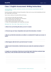 Free Instructions Assessment | Class 1 | English | BookFlik