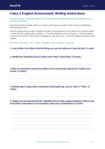 Free Instructions Assessment | Class 2 | English | BookFlik