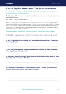 Free Instructions Assessment | Class 4 | English | BookFlik